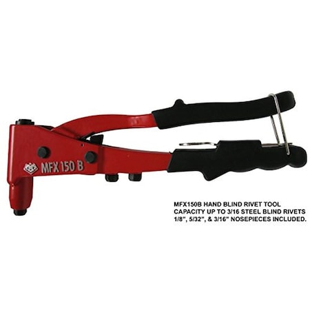 Irwin HandBlndRivetTool, Cap Up To 3/16 StlBlnd Rivets Nosepieces Included MFX150B